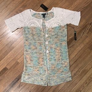 BCBG Maxazria crochet short sleeve sweater.  So cute, New with tags!  Size XL